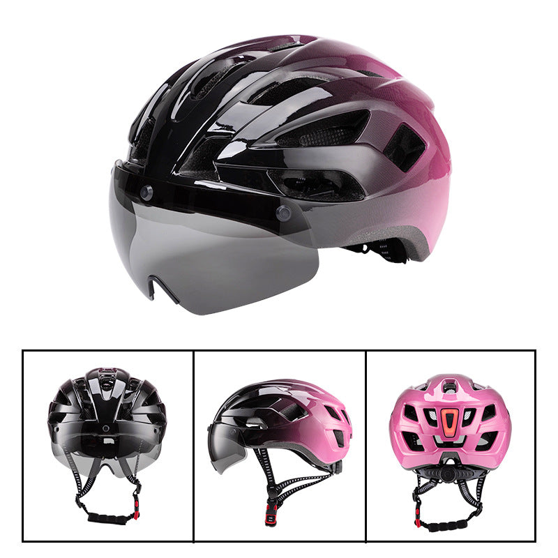 Magnetic goggles with light helmet universal road cycling helmet one-piece molding