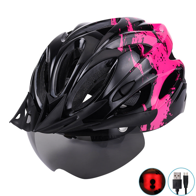 Magnetic goggles with brim and USB charging light, removable bicycle riding helmet