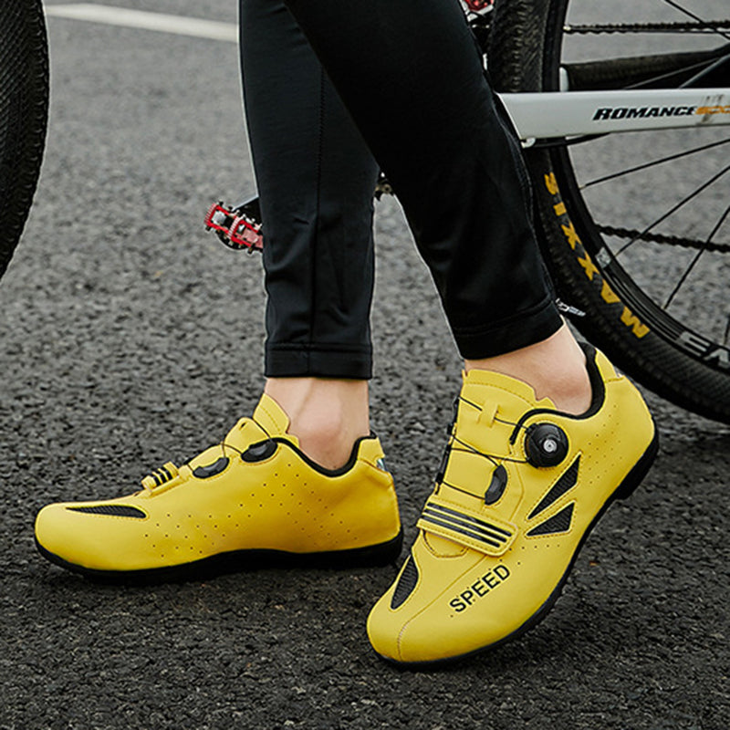 Cycling Bicycle Shoes Leather Non-locking Rubber Sole Road Lock Rotating Button