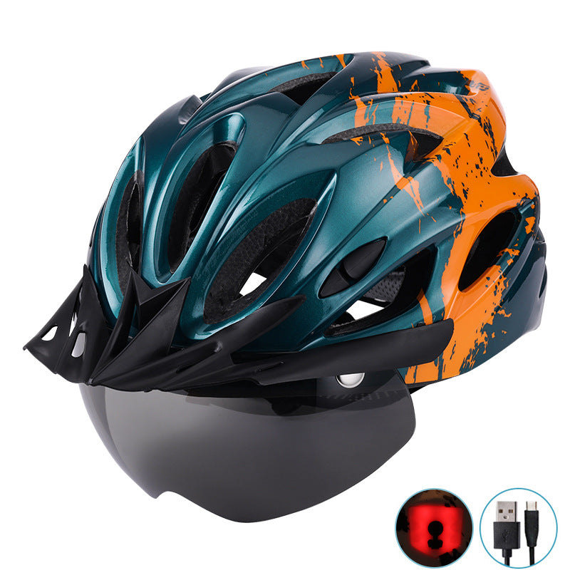 Magnetic goggles with brim and USB charging light, removable bicycle riding helmet