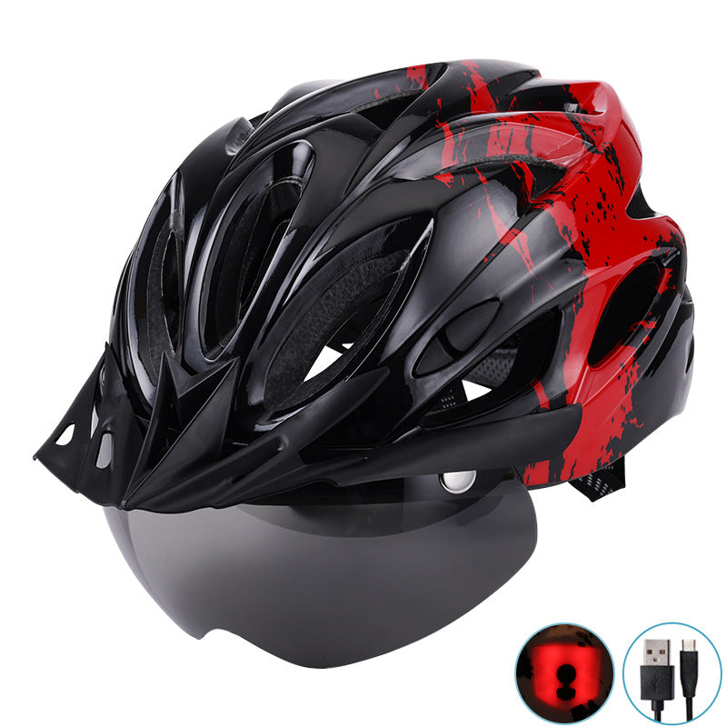 Magnetic goggles with brim and USB charging light, removable bicycle riding helmet
