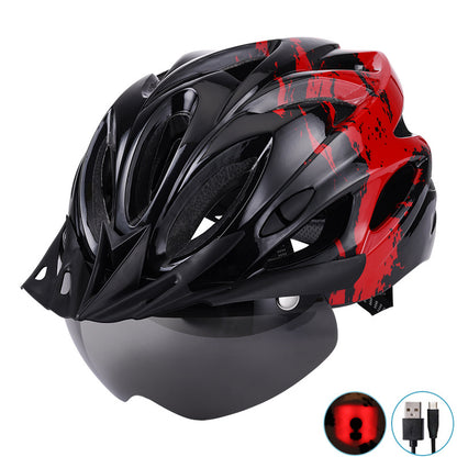 Magnetic goggles with brim and USB charging light, removable bicycle riding helmet