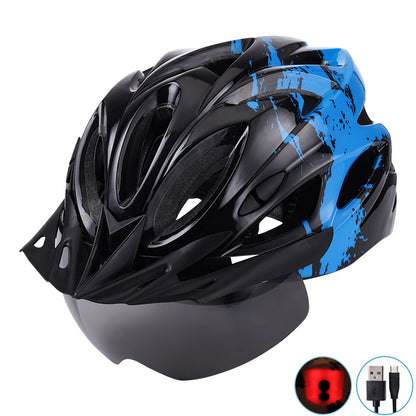 Magnetic goggles with brim and USB charging light, removable bicycle riding helmet