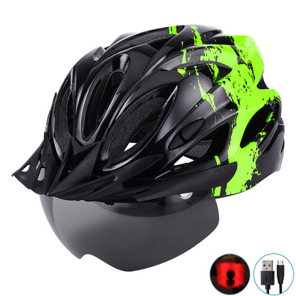 Magnetic goggles with brim and USB charging light, removable bicycle riding helmet