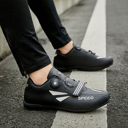Cycling Bicycle Shoes Leather Non-locking Rubber Sole Road Lock Rotating Button