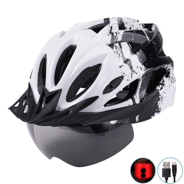 Magnetic goggles with brim and USB charging light, removable bicycle riding helmet