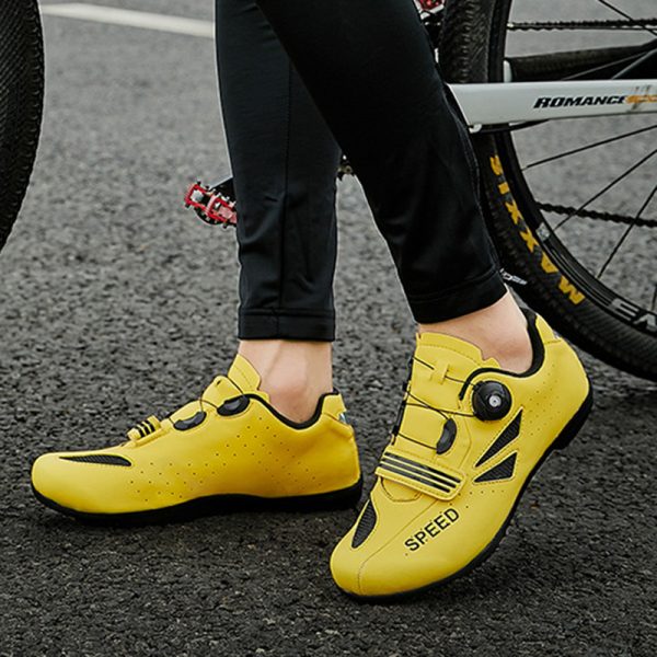 Cycling Bicycle Shoes Leather Non-locking Rubber Sole Road Lock Rotating Button - Image 2
